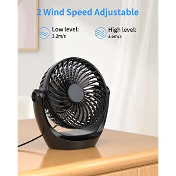 Aluan Desk Fan Small Table Fan with Strong Airflow Ultra Quiet Portable Fan Speed Adjustable Head 36...