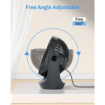 Aluan Desk Fan Small Table Fan with Strong Airflow Ultra Quiet Portable Fan Speed Adjustable Head 360°Rotatable Mini Personal Fan for Home Office Bedroom Table and Desktop, Black