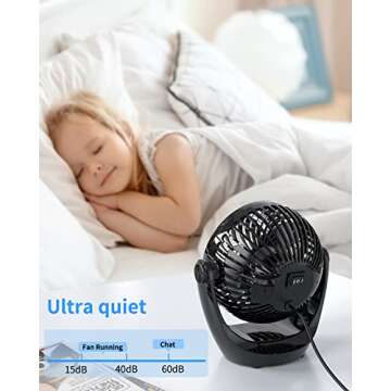 Aluan Desk Fan Small Table Fan with Strong Airflow Ultra Quiet Portable Fan Speed Adjustable Head 360°Rotatable Mini Personal Fan for Home Office Bedroom Table and Desktop, Black