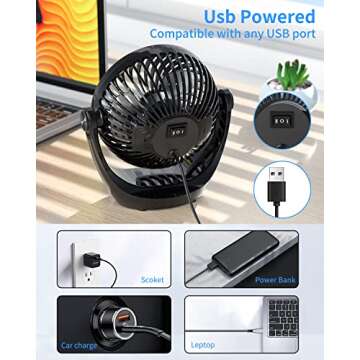 Aluan Desk Fan Small Table Fan with Strong Airflow Ultra Quiet Portable Fan Speed Adjustable Head 360°Rotatable Mini Personal Fan for Home Office Bedroom Table and Desktop, Black