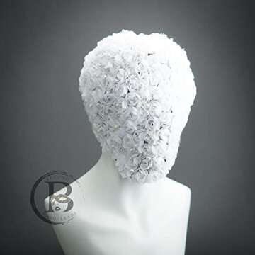 Haute Fashion Masquerade Masks Floral Studded Full Face Mask Cover Halloween Wedding Masquerade Mask Couture Ski Mask (White)