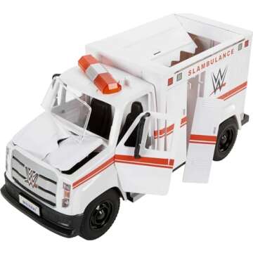 Mattel WWE Wrekkin' Slambulance Vehicle Playset, Breakaway Toy Ambulance with Launching Gurney, Sized for 6-Inch Action Figures