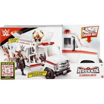 Mattel WWE Wrekkin' Slambulance Vehicle Playset, Breakaway Toy Ambulance with Launching Gurney, Sized for 6-Inch Action Figures