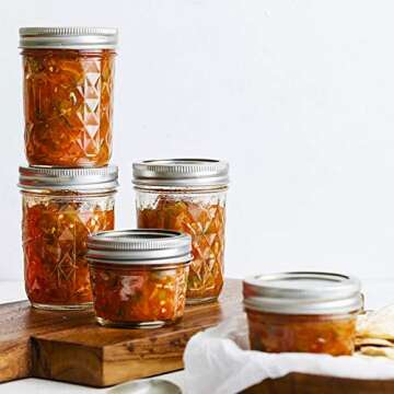 FRUITEAM 4 oz 12 PACK Mini Mason Jars with Lids and Bands, Quilted Crystal Jars Ideal for Spice, Hon...