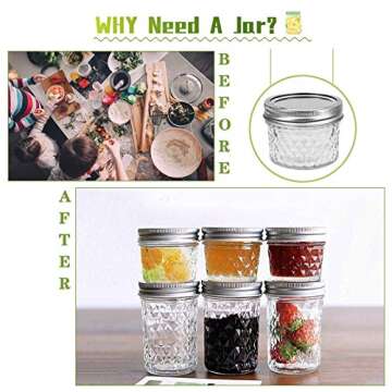 FRUITEAM 4 oz 12 PACK Mini Mason Jars with Lids and Bands, Quilted Crystal Jars Ideal for Spice, Honey, Jam, Body Butters, Jelly, Wedding Favors, DIY Candles Decor