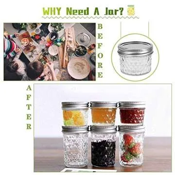 FRUITEAM 4 oz 12 PACK Mini Mason Jars with Lids and Bands, Quilted Crystal Jars Ideal for Spice, Honey, Jam, Body Butters, Jelly, Wedding Favors, DIY Candles Decor