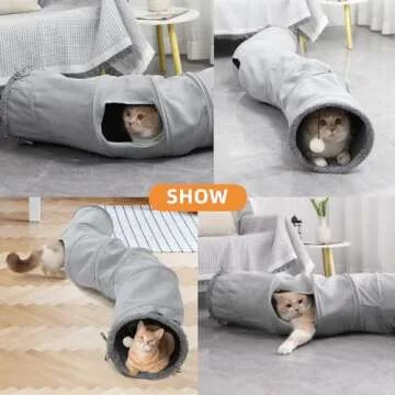 HIPYPLAS Cat Tunnels for Indoor Cats, Collapsible S-Shape Peekaboo Cat Play Tube Toy Cat Cave, 10.5" Diameter Large Cat Tunnel, Roller Track Kitten Toy, Plush Pet Toy with Catnip, Tease Stick for Cat