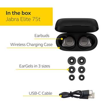 Jabra Elite 75t Earbuds – True Wireless Earbuds with Charging Case, Titanium Black – Active Nois...