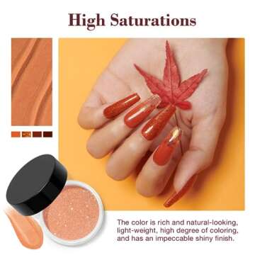 AZUREBEAUTY Dip Powder Nail Kit Starter, Orange Brown Glitter, 4 Fall Pumpkin Maple Dark Colors Set,...