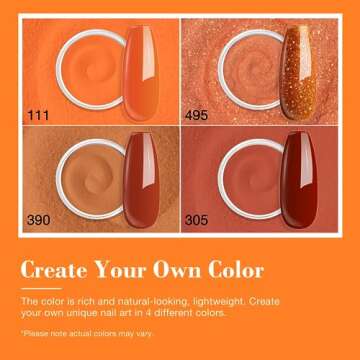 AZUREBEAUTY Dip Powder Nail Kit Starter, Orange Brown Glitter, 4 Fall Pumpkin Maple Dark Colors Set, French Halloween Nail Art Base Top Coat Activator Essential Liquid Manicure DIY Salon 12 PCS