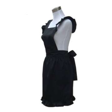 Hyzrz Lovely Retro Lady's Aprons for Women Girls Cake Kitchen Fashion Cooking Apron Chic with Pockets for Gift Chic 100% Cotton (Black)
