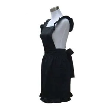 Hyzrz Lovely Retro Lady's Aprons for Women Girls Cake Kitchen Fashion Cooking Apron Chic with Pockets for Gift Chic 100% Cotton (Black)