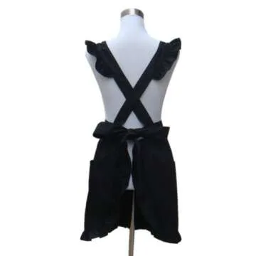 Hyzrz Lovely Retro Lady's Aprons for Women Girls Cake Kitchen Fashion Cooking Apron Chic with Pockets for Gift Chic 100% Cotton (Black)