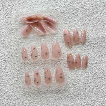 Chic Almond Press on Nails - 24 Pcs with Rhinestones