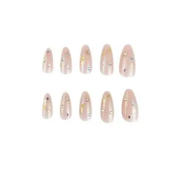 Chic Almond Press on Nails - 24 Pcs with Rhinestones