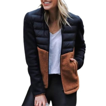 AIWUFLY Women's Fleece Jacket Long Sleeve Zipper Quilted Coat Color Block Patchwork Sherpa Outerwear...