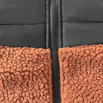 AIWUFLY Women's Fleece Jacket Long Sleeve Zipper Quilted Coat Color Block Patchwork Sherpa Outerwear with Pockets Black Medium