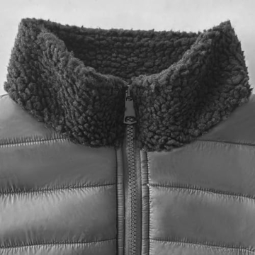 AIWUFLY Women's Fleece Jacket Long Sleeve Zipper Quilted Coat Color Block Patchwork Sherpa Outerwear with Pockets Black Medium