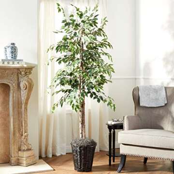 Vickerman 6-Feet Artificial Variegated Ficus Economy Tree in Decorative Container