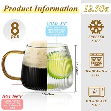 Hoolerry Vintage Glass Coffee Mugs Set for Hot & Cold Drinks