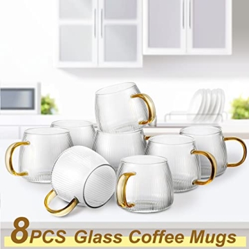 Hoolerry Vintage Glass Coffee Mugs Set for Hot & Cold Drinks