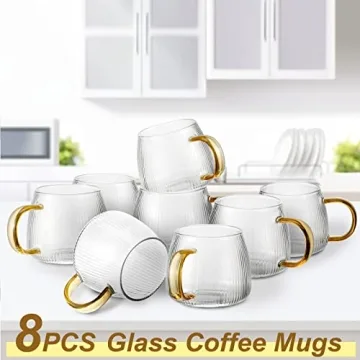 Hoolerry Vintage Glass Coffee Mugs Set for Hot & Cold Drinks