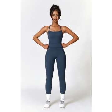 Womens Workout Sets Two Piece Seamless Stretch Cross Back Tank Top Matching Tummy Control High Waist Leggings Set 2 Piece For Women Gym Yoga Active Wear Outfits Athletic Work Out Clothes Dark Blue L