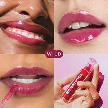 Tower 28 ShineOn Lip Jelly, WILD, Non-Sticky, Hydrating Vegan Lip Gloss in Sheer-ish Raspberry, Mois...