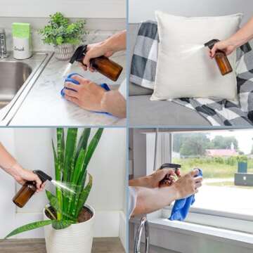 8-Ounce Amber Glass Spray Bottles (2 Pack); Brown Boston Round Bottles w/Heavy Duty Mist & Stream Sprayers Perfect for Essential Oil Blends