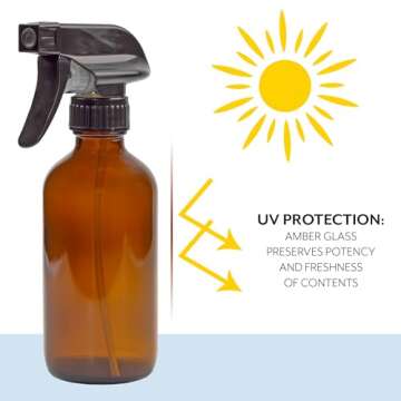 8-Ounce Amber Glass Spray Bottles (2 Pack); Brown Boston Round Bottles w/Heavy Duty Mist & Stream Sprayers Perfect for Essential Oil Blends