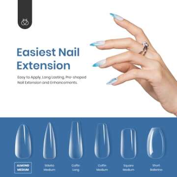 Beetles Gel Nail Tips Refill Pack Almond Medium Shape, 200pcs Size #3 Separated Size Gelly Tips- Never Run Out of Your Perfect Size, for Salon Use and DIY Nail Extension