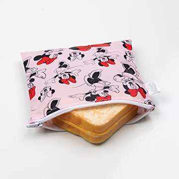 Bumkins Disney Reusable Sandwich and Snack Bags for Kids and Adults, Washable Waterproof Cloth Zip B...