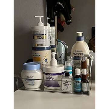 Elegant Silver Mirror Tray for Jewelry and Makeup Storage