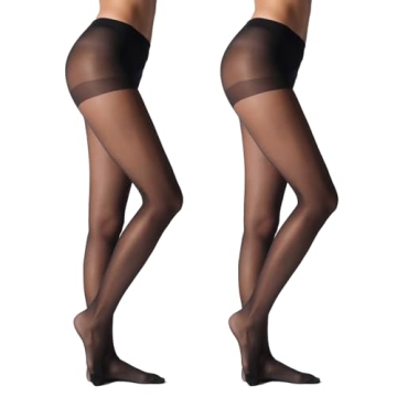 PIOGOWE 20D Sheer Black Tights for Women-Soft Stockings with Control Top Pantyhose(Black/S)