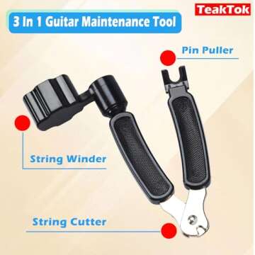 Teaktok 3-in-1 Guitar String Winder, Cutter and Bridge Pin Puller Tool For Acoustic and Electric Gui...