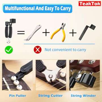 Teaktok 3-in-1 Guitar String Winder, Cutter and Bridge Pin Puller Tool For Acoustic and Electric Guitars