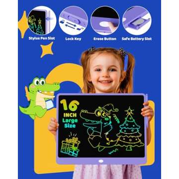 KOKODI LCD Writing Tablet for Kids 16 Inch Colorful Doodle Board, Electronic Drawing Tablet Drawing Pad for Kids, Educational and Learning Kids Toys Gifts for 3 4 5 6 7 8 Year Old Boys and Girls