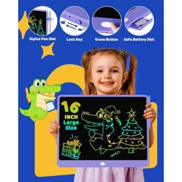 KOKODI LCD Writing Tablet for Kids 16 Inch Colorful Doodle Board, Electronic Drawing Tablet Drawing Pad for Kids, Educational and Learning Kids Toys Gifts for 3 4 5 6 7 8 Year Old Boys and Girls