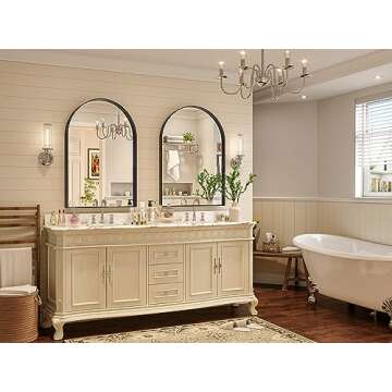 Mestikits Arched Mirror for Bathroom, Arched Wall Mirror Black, Vanity Mirror Decorative with Metal ...