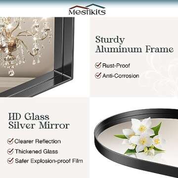 Mestikits Arched Mirror for Bathroom, Arched Wall Mirror Black, Vanity Mirror Decorative with Metal Frame, Arch Mirror for Bathroom Living Room Bedroom Entryway Fireplace