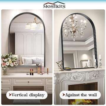 Mestikits Arched Mirror for Bathroom, Arched Wall Mirror Black, Vanity Mirror Decorative with Metal Frame, Arch Mirror for Bathroom Living Room Bedroom Entryway Fireplace