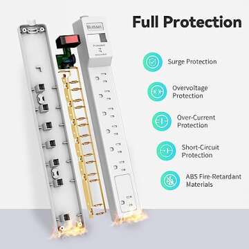 PLUGTUL Surge Protector 12FT with 7 Outlets and 980 Joules