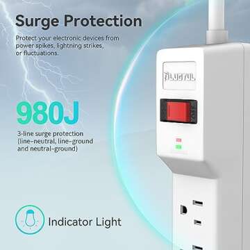 PLUGTUL Surge Protector 12FT with 7 Outlets and 980 Joules