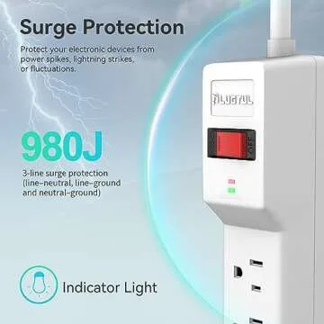 PLUGTUL Surge Protector 12FT with 7 Outlets and 980 Joules