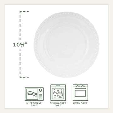 Everyday White Beaded 10.5 Inch Dinner Plates, Service for 4