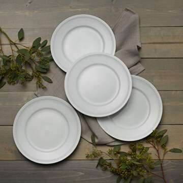 Everyday White Beaded 10.5 Inch Dinner Plates, Service for 4
