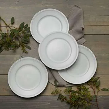 Everyday White Beaded 10.5 Inch Dinner Plates, Service for 4