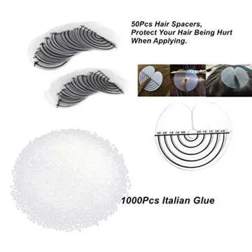 NOEYUN Fusion Hair Iron Human Hair Extensions Tools Kit 1Pcs Hair Connector With 50Pcs Hair Spacer Template 100PCs Italian Keratin Glue Beads (TYPE 1, Pink)