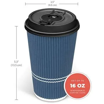 Glowcoast Disposable Coffee Cups With Lids - 16 oz To Go Coffee Cup (70 Set). Large Travel Cups Hold Shape With Hot and Cold Drinks, No Leaks! Insulated Ripple Cups Protect Hands, No Sleeves needed!