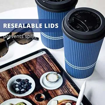 Glowcoast Disposable Coffee Cups With Lids - 16 oz To Go Coffee Cup (70 Set). Large Travel Cups Hold Shape With Hot and Cold Drinks, No Leaks! Insulated Ripple Cups Protect Hands, No Sleeves needed!